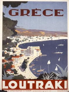 Vintage French travel poster for Loutraki Greece
